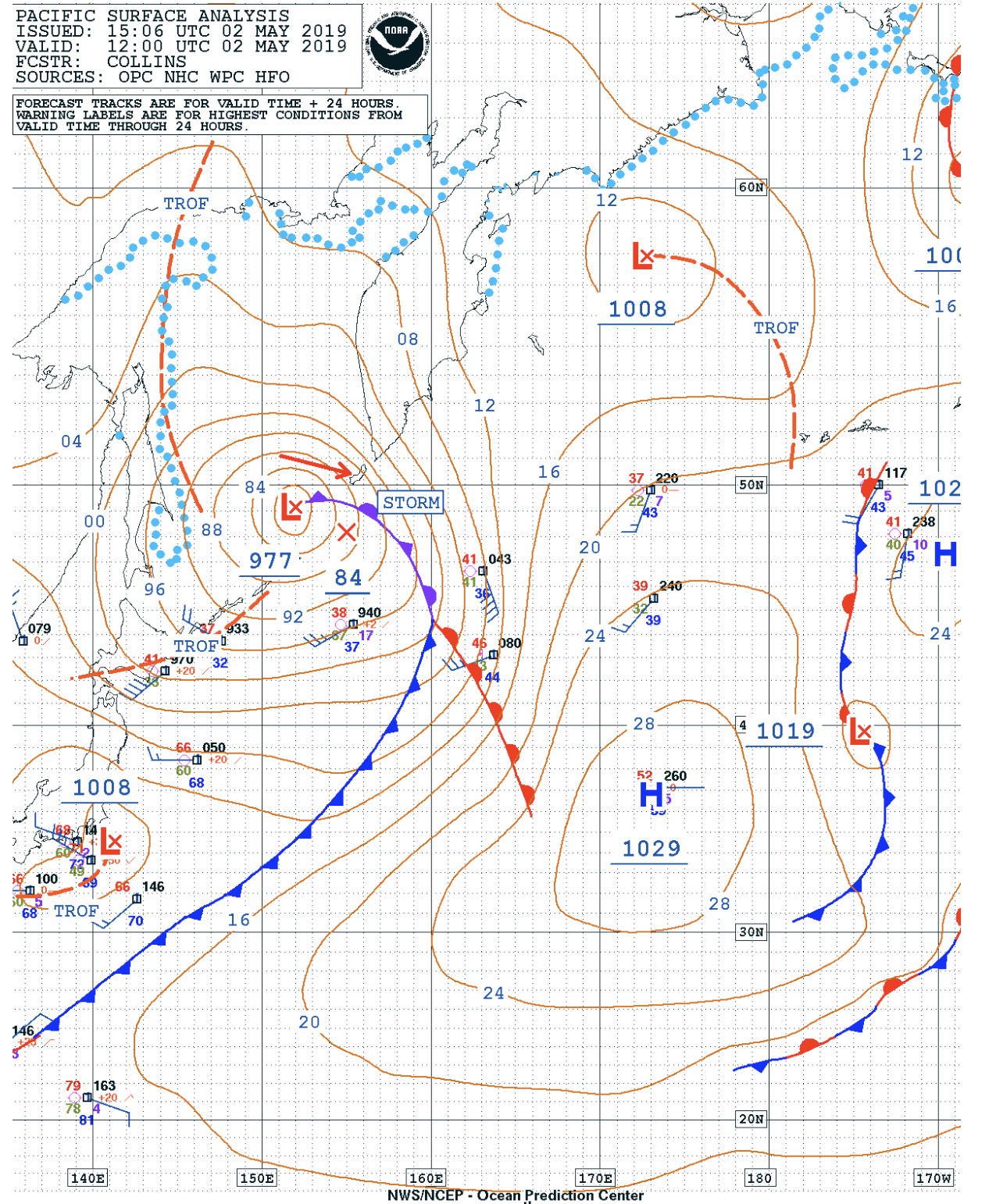 Pacific Surface Analysis · OPC · 12:00z 02 May 2019