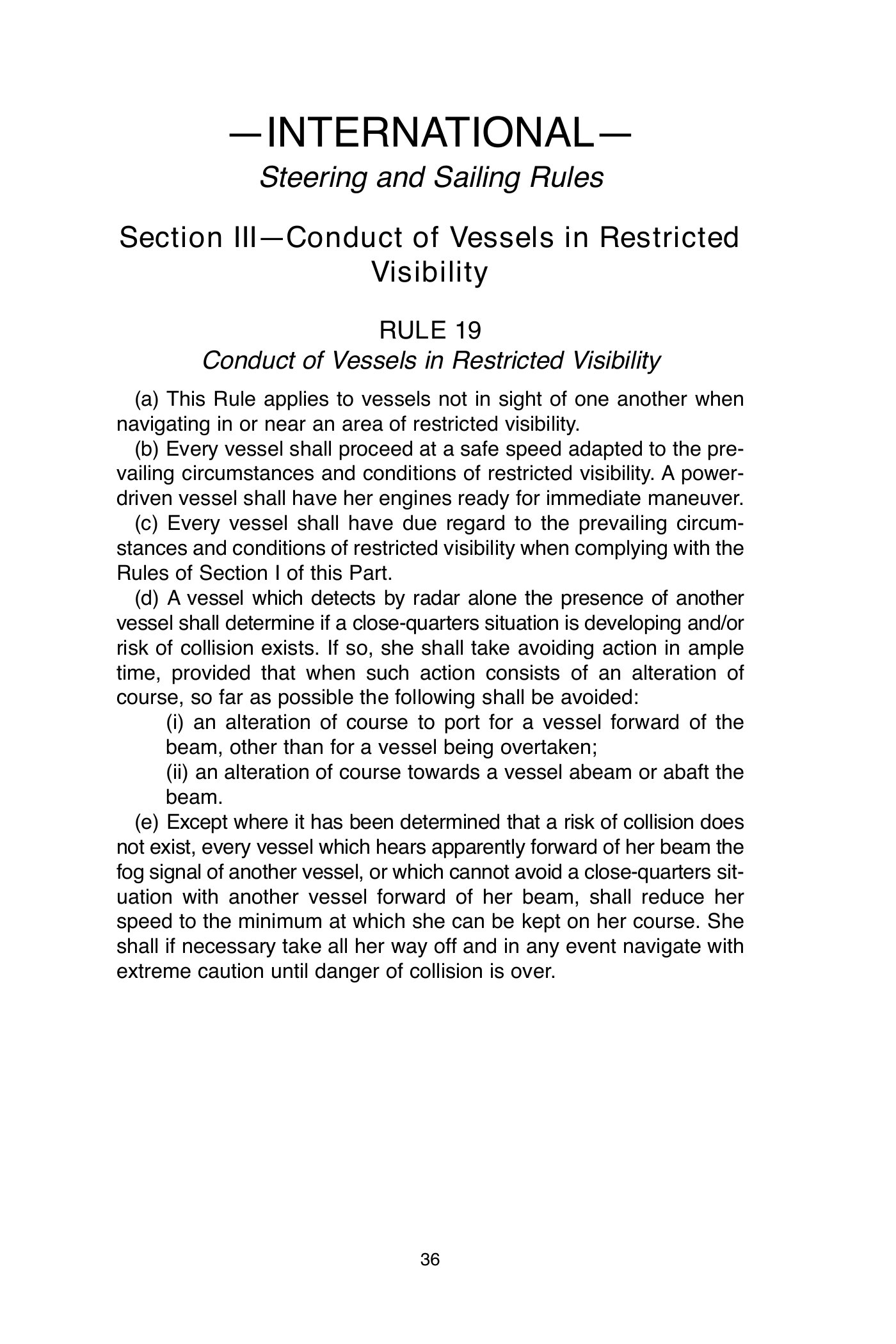 Navigation Rules Rule 19 — International — Restricted Visibility